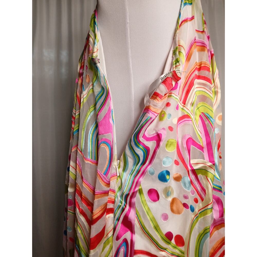 La Femme Paris Silk Rhinestone Faux Pearl Retro tent Dress Colorful Swirls 10 - Picture 11 of 12
